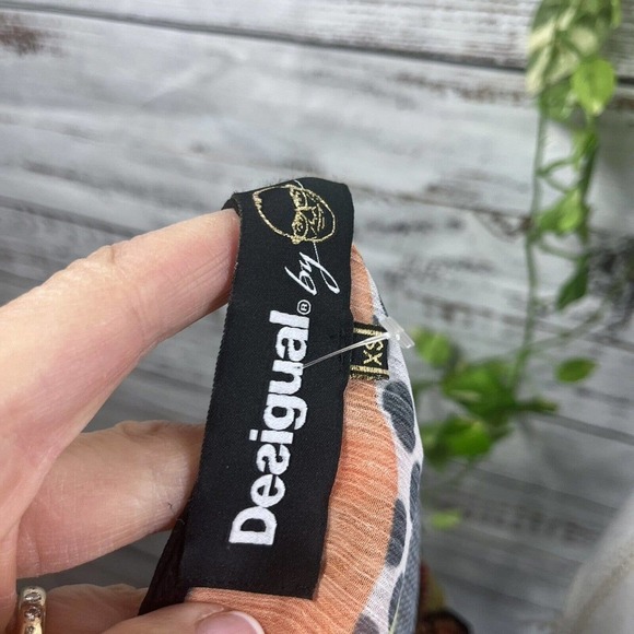 Desigual Blouse Tank Extra Small Orange Green Black Sheer Beads Cocktail Party - Picture 10 of 10